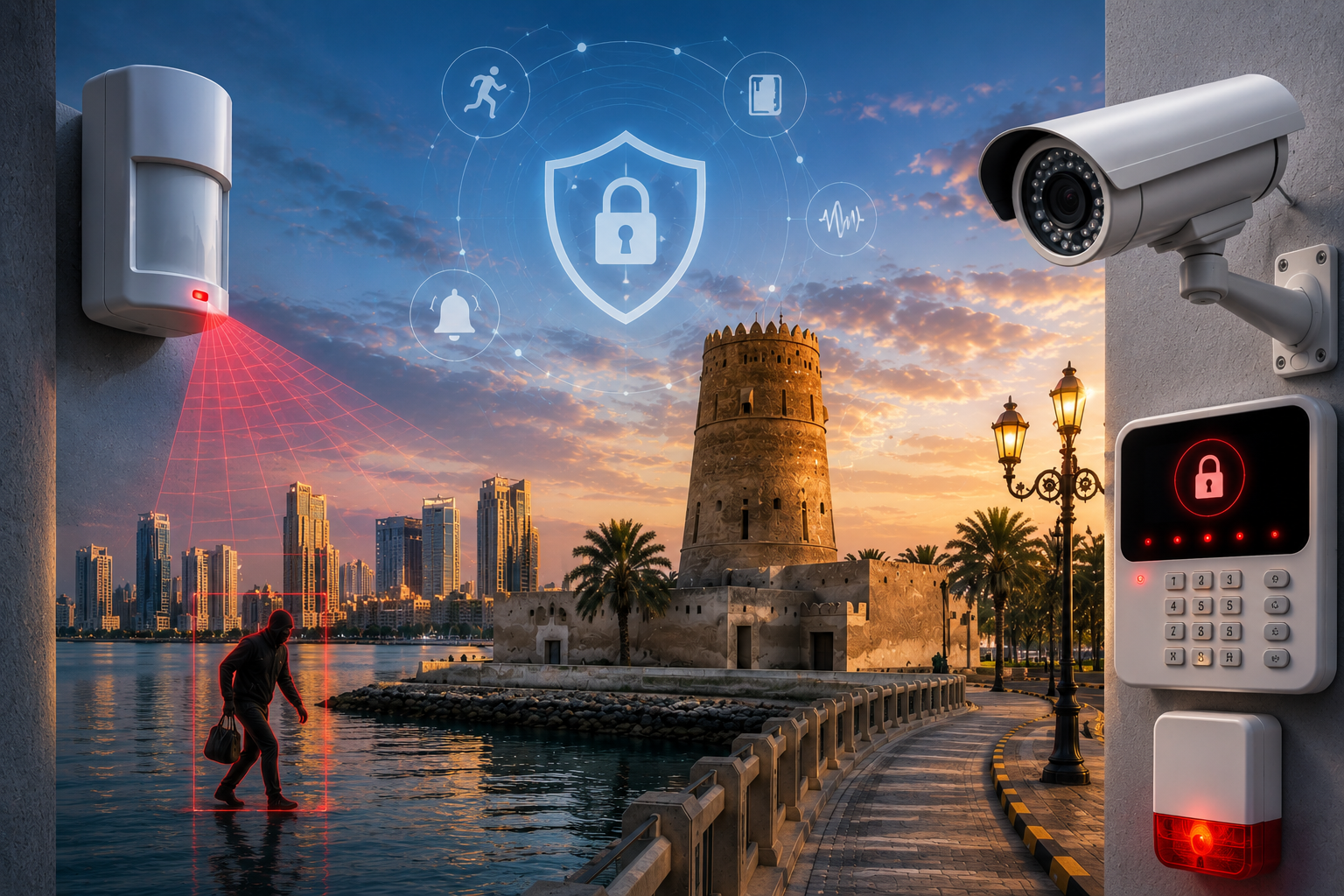 Smart intruder alarm keypad in a secured modern home