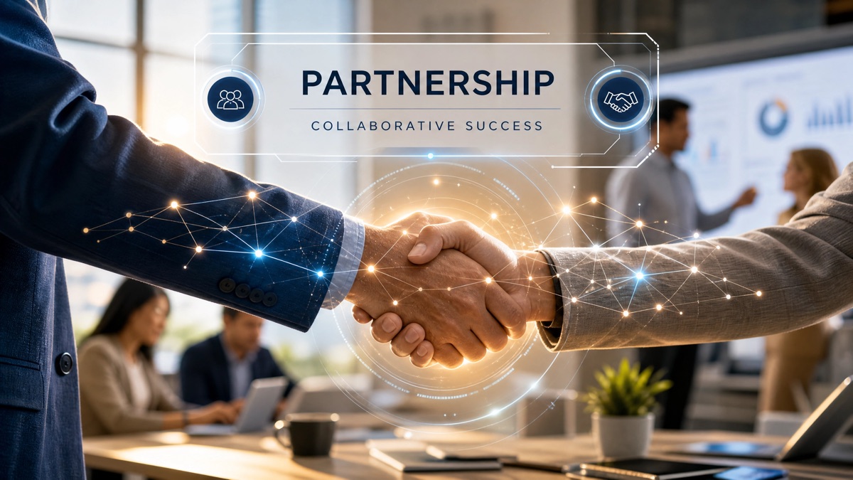 Business handshake representing collaborative partnership