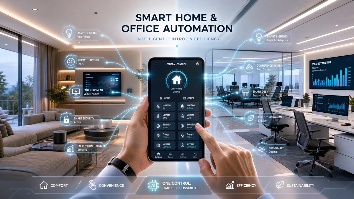 Smart home and office automation with voice control and app integration