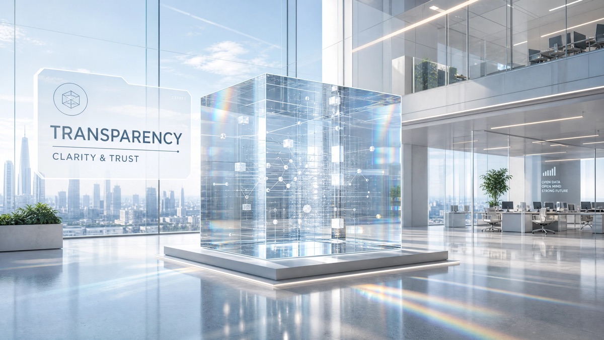 Transparent glass cube representing clarity and trust